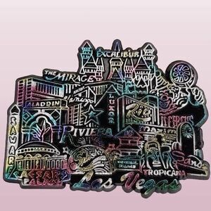 LAS VEGAS STRIP Vtg M&F Rubber Souvenir Refrigerator Magnet Rainbow Metallic